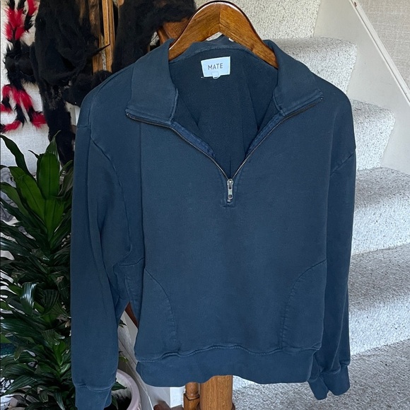 Mate The Label Navy Blue Half-Zip Organic Cotton Sweatshirt